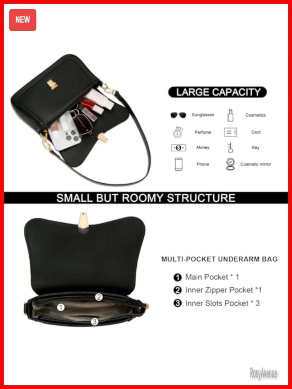 Mini Shoulder Bag Clutch Purse with Chain Strap Faux Leather Hobo